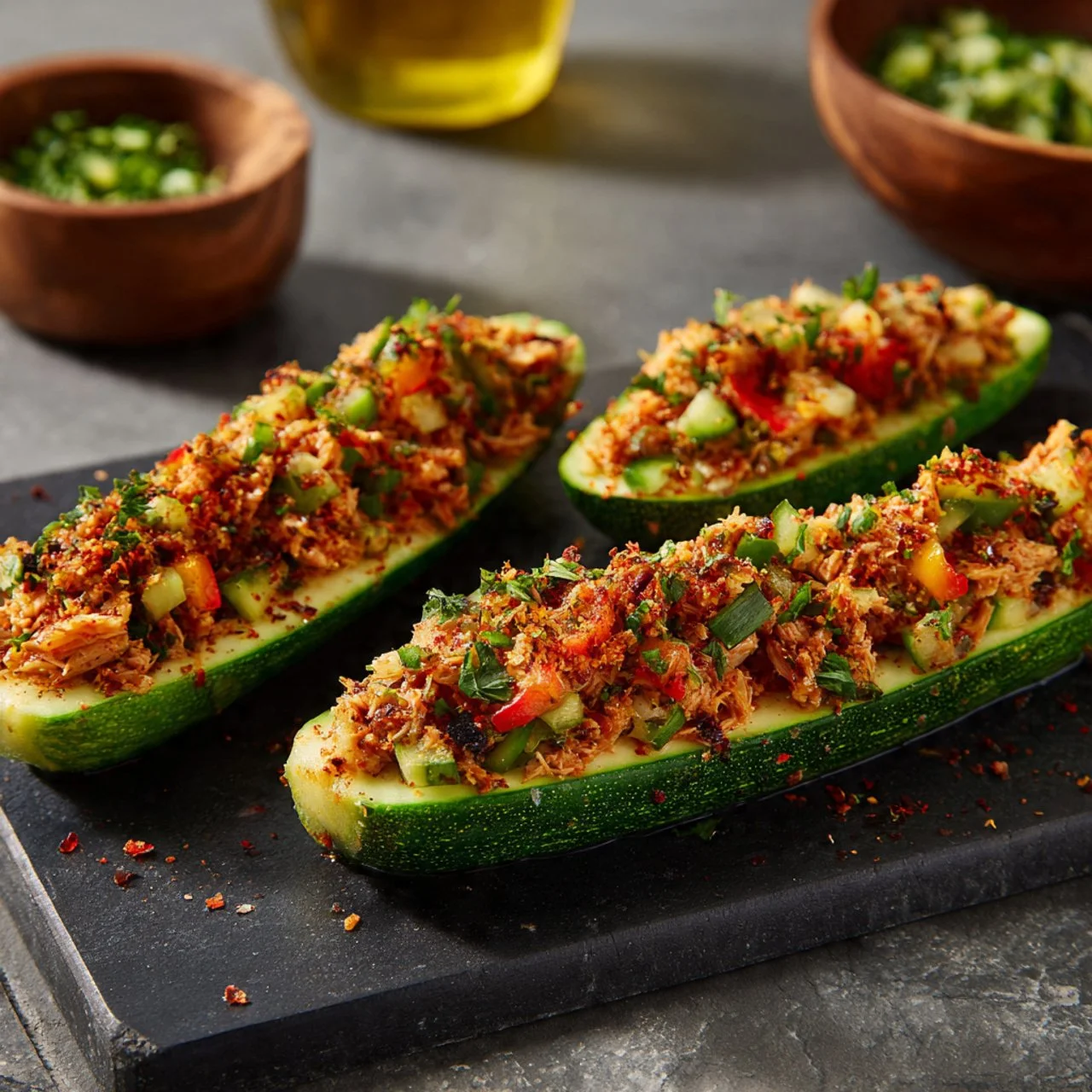 Tuna cucumber boats served as a healthy, high-protein snack