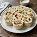 Delicious Turkey Club Pinwheels served on a platter, perfect for appetizers.