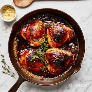 One-pan brown sugar garlic chicken thighs garnished and ready to serve