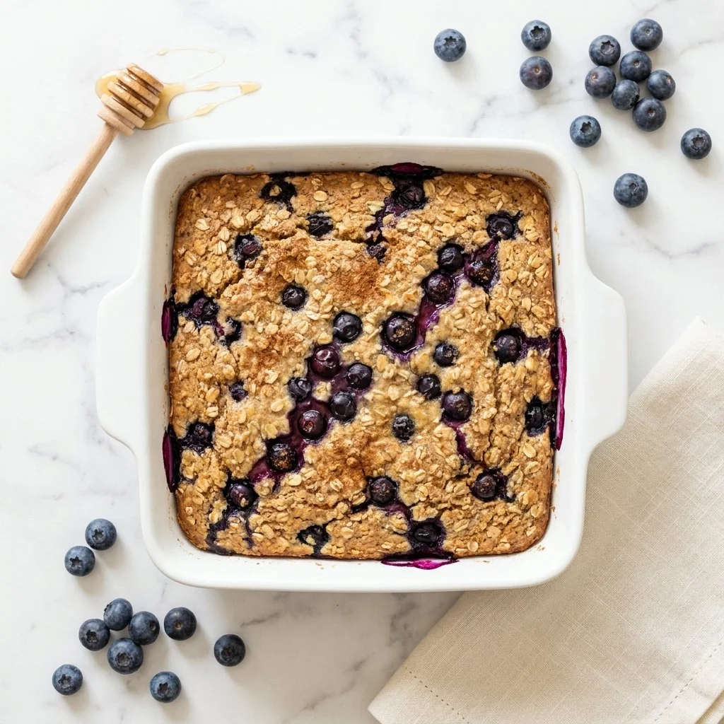 Delicious blueberry cottage cheese breakfast bake ready to serve.