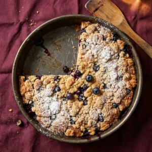 Slice of Blueberry Crumble Coffee Cake with fresh blueberries and crumble topping