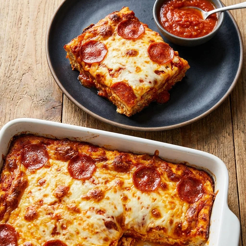 Delicious Cheesy Cottage Cheese Casserole served in a baking dish