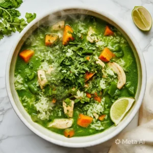 Bowl of Chicken Aguadito, a savory Peruvian chicken and rice soup