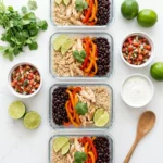 Healthy Chicken Burrito Bowl Meal Prep with fresh ingredients and vibrant colors