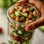Chickpea cucumber salad with diced cucumbers, chickpeas, and fresh herbs