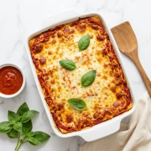 Delicious Cottage Cheese Lasagna layered with creamy cheese and sauce.