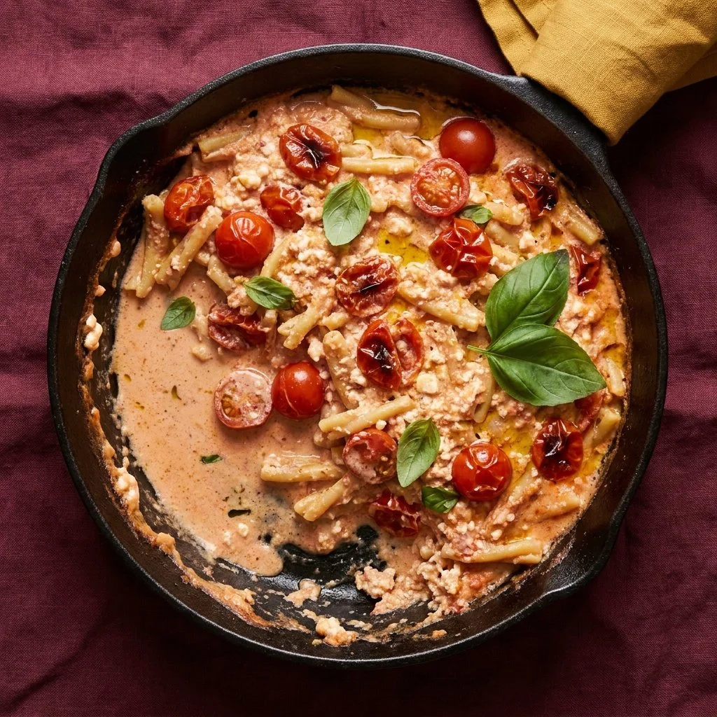 Bowl of creamy garlic cottage cheese pasta sauce, ready to be served.