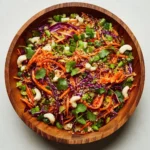 Crunchy Quinoa Edamame Salad with vegetables and dressing