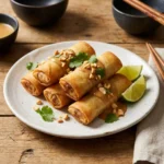 Delicious keto spring rolls with shrimp and peanut sauce, perfect for a low-carb diet.