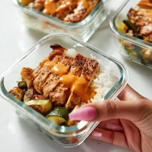 Easy meal prep containers filled with healthy foods for work lunches