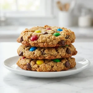 Delicious gluten free monster cookies with oats and chocolate chips