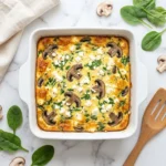 Healthy cottage cheese and spinach egg bake served on a plate