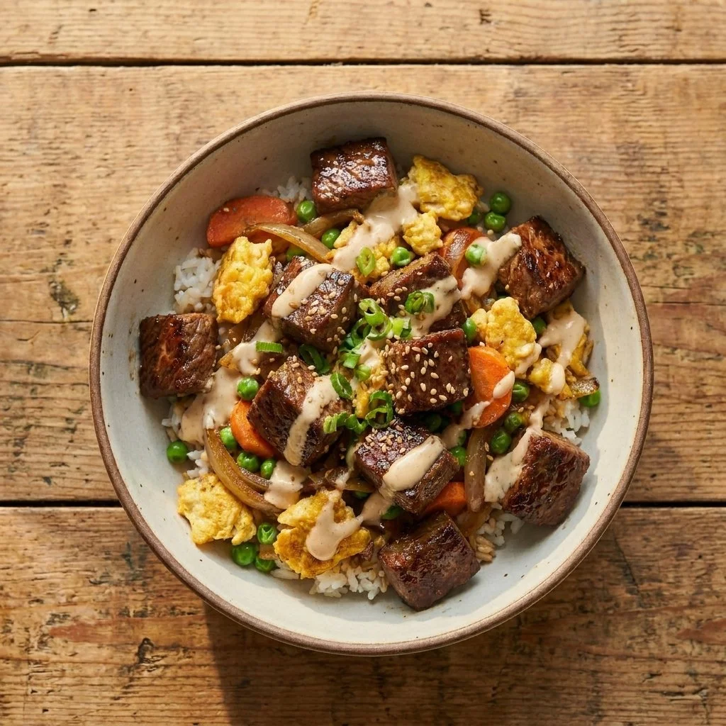 Delicious Hibachi Steak Bowls recipe served in a vibrant bowl
