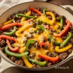 Keto Philly Cheesesteak skillet with ground beef and cheese
