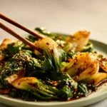 Quick Bok Choy with Garlic and Ginger recipe cooked in a skillet