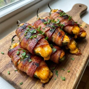 Savory bacon-wrapped jalapeño poppers on a platter