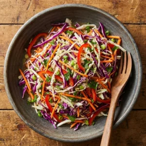 Bowl of vinegar coleslaw with colorful cabbage and carrots