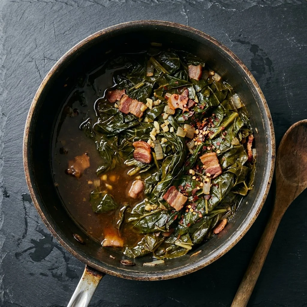 Bowl of authentic Southern collard greens served as a side dish