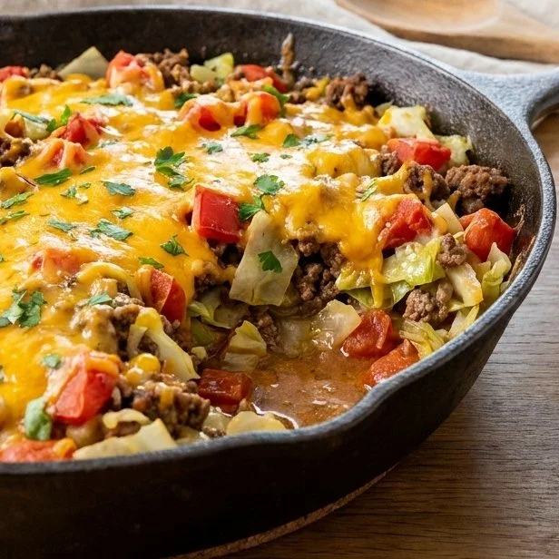 Low Carb Cabbage Casserole with Ground Beef and Cheese