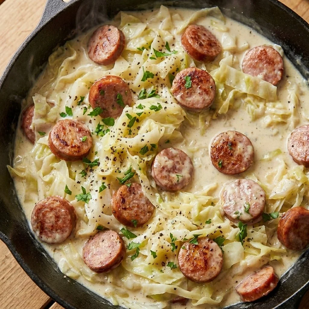 Keto TikTok Cajun Sausage Cabbage Alfredo