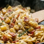 Easy fried cabbage and potatoes recipe with crispy bacon