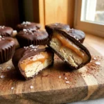 No-bake chocolate peanut butter protein cups on a plate