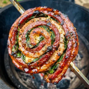 Grilled flank steak pinwheels served on a platter with fresh herbs