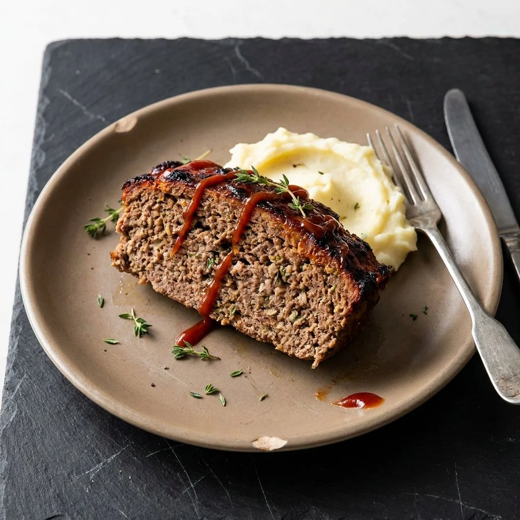 Delicious grilled meatloaf served on a plate with a side of vegetables.