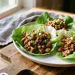 Healthy ground turkey lettuce wraps served on a plate