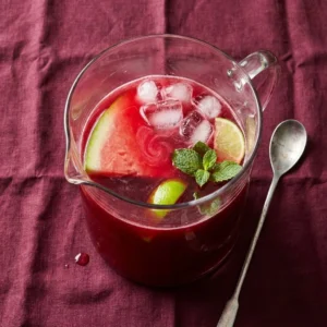 Refreshing Hibiscus Watermelon Fresh Water in a glass with ice and mint leaves