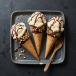 Delicious homemade drumstick cones filled with creamy ice cream
