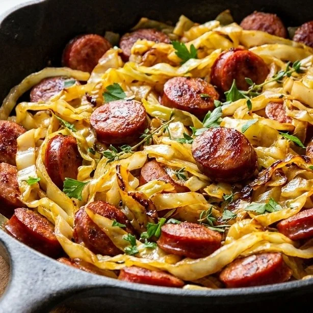 Creamy Instant Pot sausage risotto served with garnished herbs.