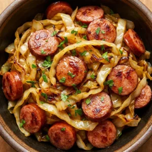 Bowl of creamy Instant Pot Sausage Risotto garnished with parsley