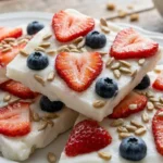 Delicious Keto Frozen Yogurt Bark topped with fresh berries