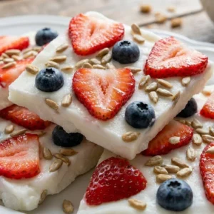 Delicious Keto Frozen Yogurt Bark topped with fresh berries