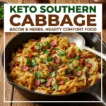 Keto Southern Fried Cabbage with Bacon in a skillet
