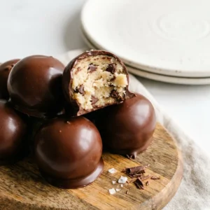 No-bake cookie dough bites with chocolate chips in a white bowl