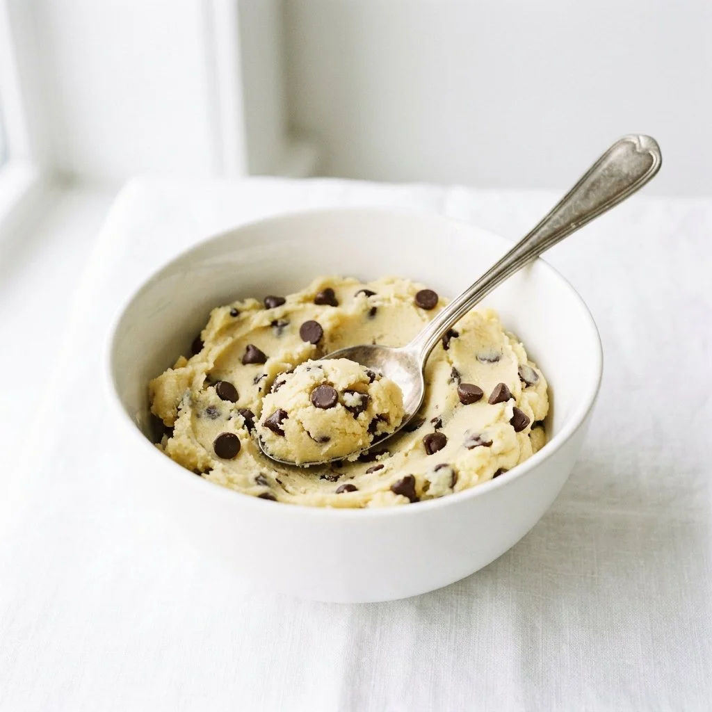 Single serving of no-bake vegan cookie dough on a plate