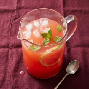 Refreshing Pineapple Hibiscus Watermelon Tea served in a glass with fruit slices