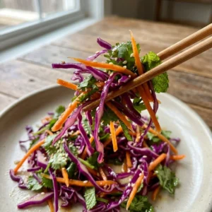 Refreshing red cabbage and carrot salad served in a bowl.
