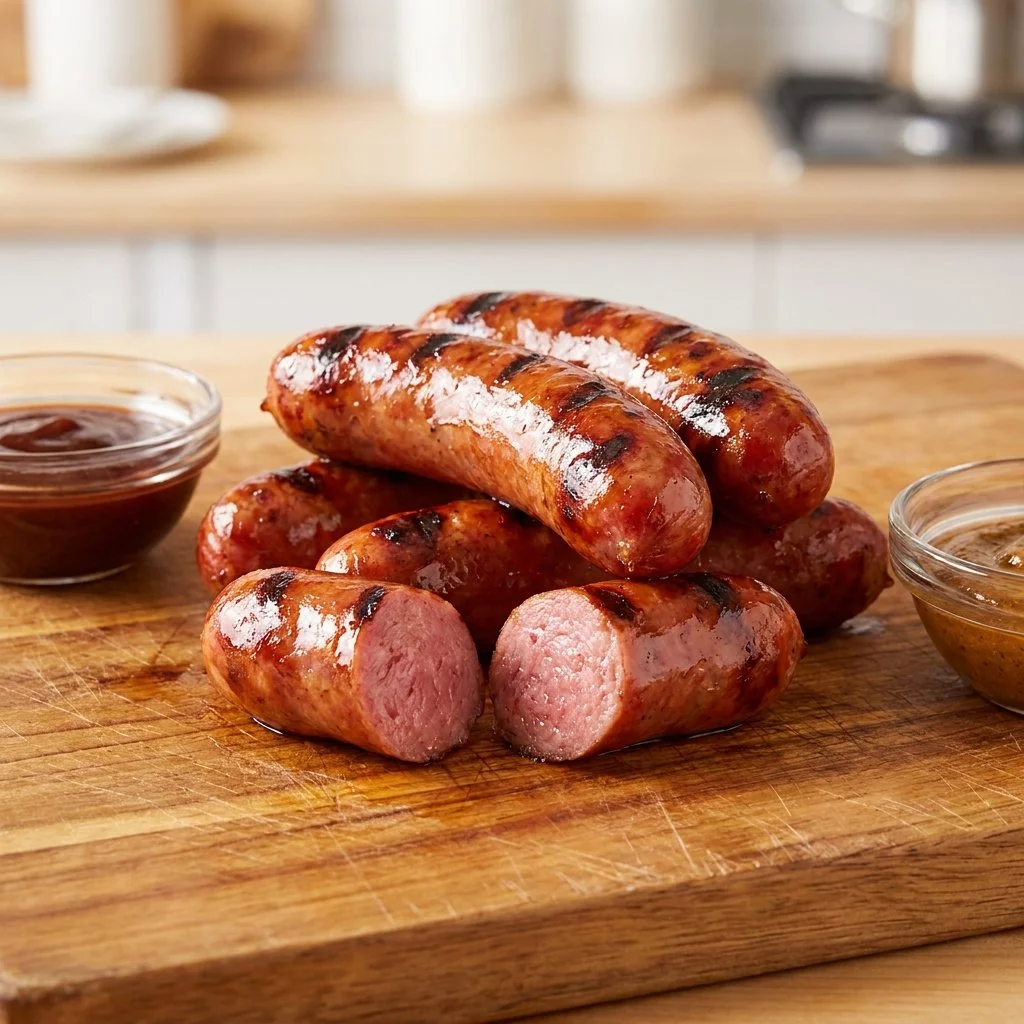 Delicious Smoked Texas Hot Links served on a BBQ platter