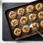 Soft and chewy Nutella chocolate chip cookies stacked on a plate