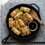 Stuffed Napa cabbage rolls with ground turkey on a plate
