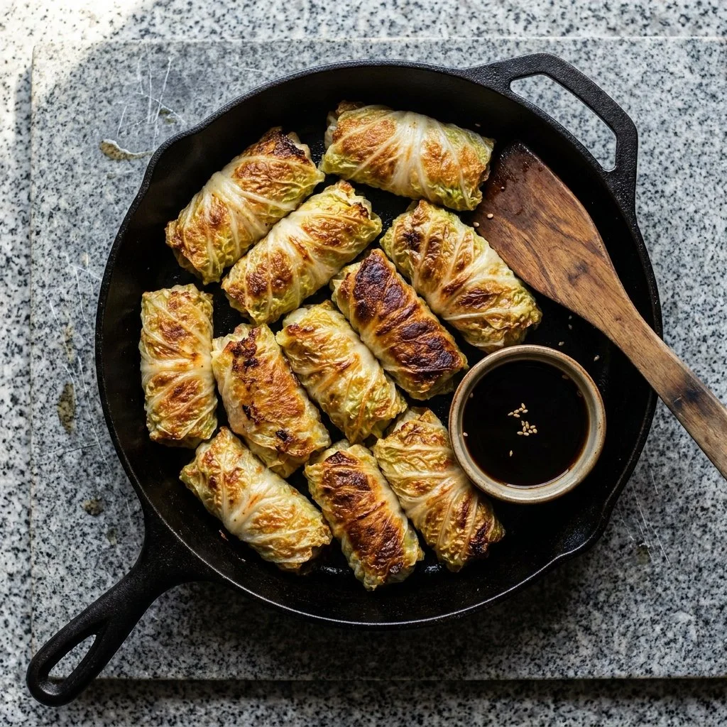 Stuffed Napa cabbage rolls with ground turkey on a plate