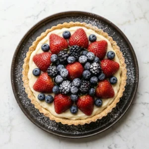 Summer Berry & Mascarpone Tuscan Tart topped with fresh berries