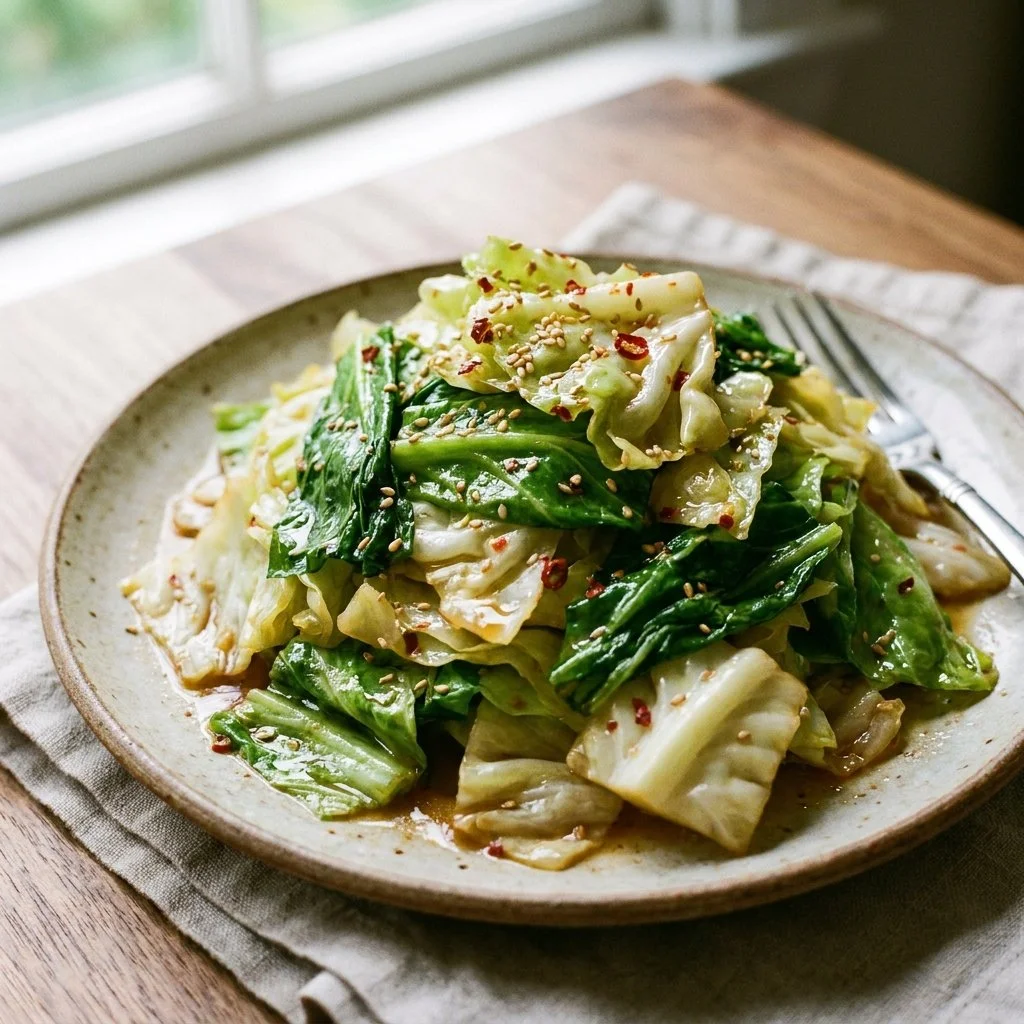 Fresh Yamitsuki Cabbage displayed on a wooden cutting board