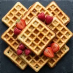 3 ingredient keto waffles served on a plate with syrup and berries