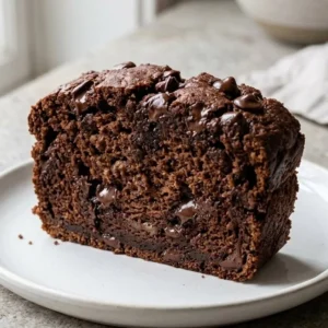 Healthy chocolate banana bread loaf with chocolate chips and bananas