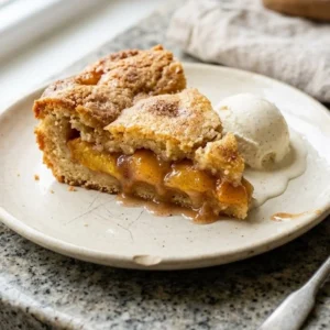 Delicious peach cobbler recipe by Joanna Gaines with fresh peaches and flaky crust.