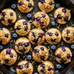 Lemon blueberry cottage cheese pancake bites served on a plate